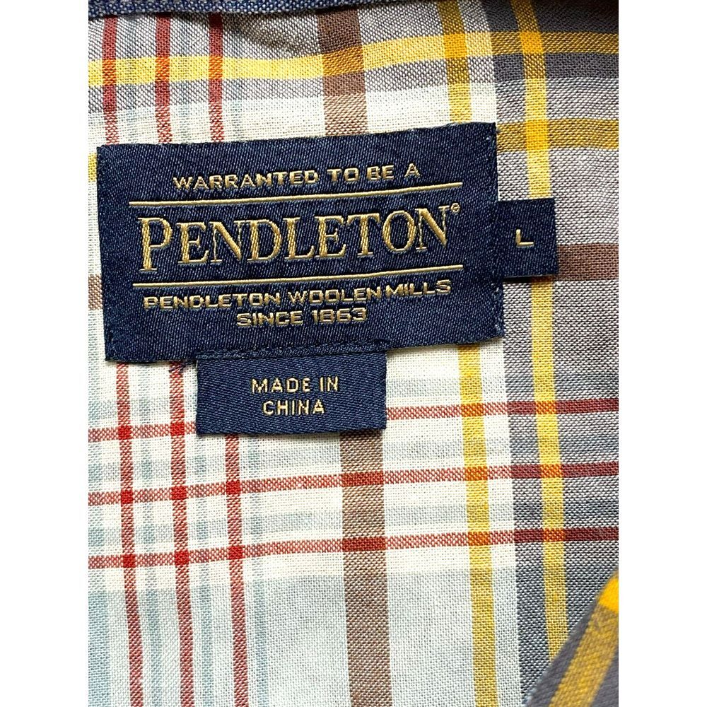 Pendleton Shirt‎ Adult Large Gray Gold Plaid Woolen Mills Button Up Casual Mens - Picture 3 of 8